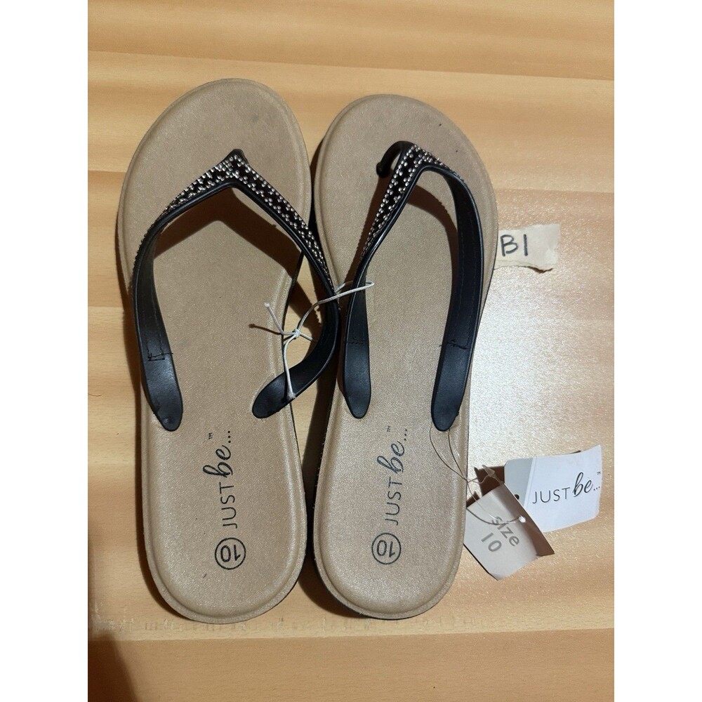 3/$15 Just Be Womens Slippers 10 Brown Black Jewels Sparkly Slip On Sandals New
